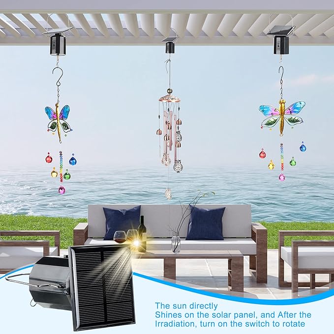 4 Pieces Solar Powered Wind Spinner Small Motor Solar Energy Hanging Rotating Motor Revolving Wind Chime Spinner Motor for Wind Chime Sun Catchers Display Patio Garden Lawn Entryway Outdoor Decoration
