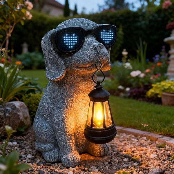 Solar Garden Outdoor Dog Statues - Garden Decorations Dogs Statue with Lantern, Waterproof Led Lights Yard Decor Figurine Birthday Gifts for Women Mom Grandma Dog Lovers for Patio Balcony Lawn