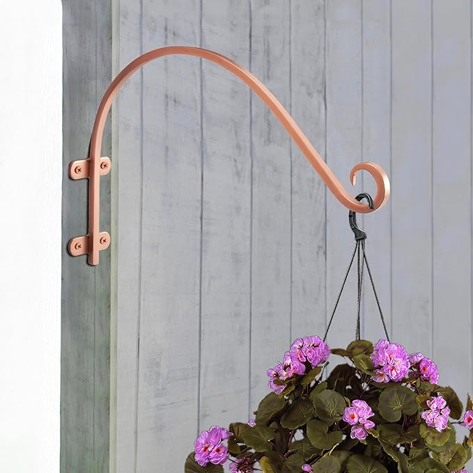 Monarch Abode Plant Hangers – Wall Mount Plant Hooks for Hanging Baskets, 14 Inch Metal Brushed Copper Fence Wall Plants Hanger for Outdoor Indoor, Flower Pot, Bird Feeder, Wind Chime Bracket, 2 Pack