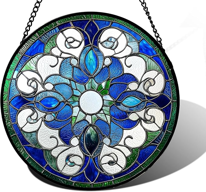 DASTOLL Stained Glass Window Hanging, Boho Style Sun Catchers Diamond Glass Panel Hangings Tiffany Suncatcher Decor for Birthday for Women, Men, Wife, Aunt, and Mom 9.8 in