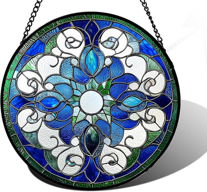 DASTOLL Stained Glass Window Hanging, Boho Style Sun Catchers Diamond Glass Panel Hangings Tiffany Suncatcher Decor for Birthday for Women, Men, Wife, Aunt, and Mom 6.3 in