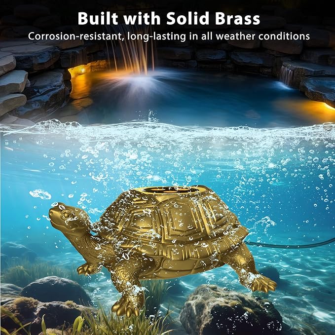 Brass Pond Light LED Underwater, 6W 12V Low Voltage Turtle Underwater Ponds Light 2700K with 26ft Cable, IP68 Waterproof Pond Lights for Outdoor Ponds Fountain Waterfall Water Feature, 1 Pack