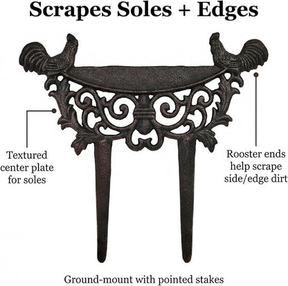 Lulu Decor, Cast Iron Garden Boot Scraper, Solid Decorative Design with Pointed Bottom for Easy in ground use, H 10" W 11"(1 pc Rooster)