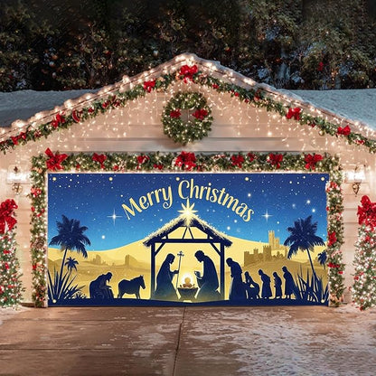 HOMETITUTE Christmas Garage Door Banner 13x6ft Holy Nativity Manger Scene Theme Backdrop Holiday Seasonal Decor Winter Door Cover Banners for Outside Garage Wall Covering for Party
