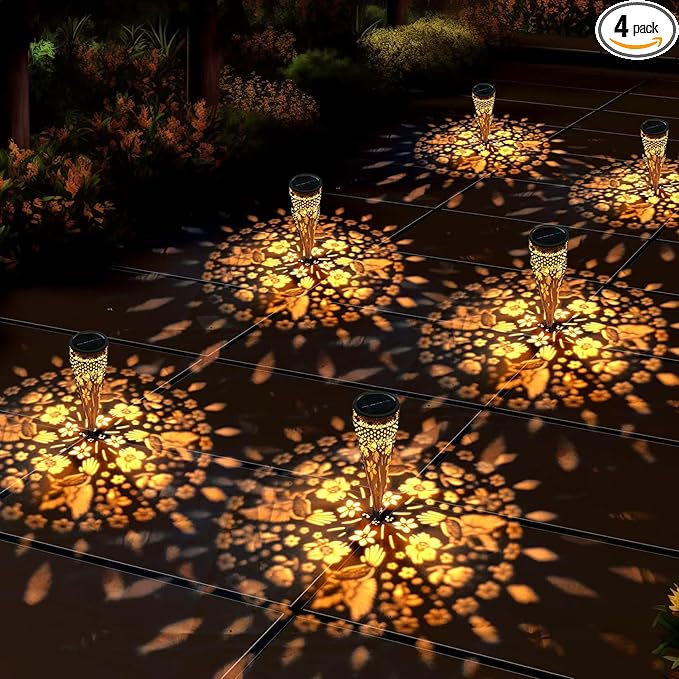 Hummingbird 4 Pack Solar Pathway Lights Metal Yard Garden Light Street Outdoor Landscape Lights Solar Powered Patio Walkway Path Sidewalk Outside Waterproof Lawn Decor Gift Mother Grandmom
