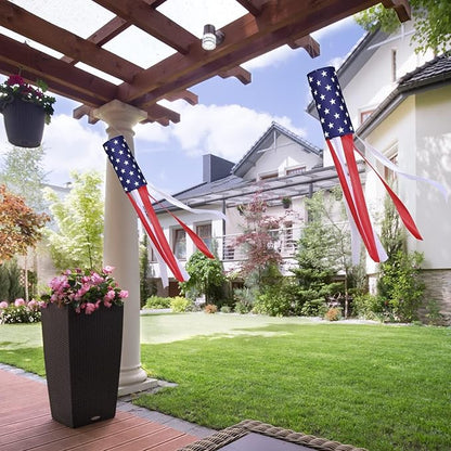 2 Pack American Flag Windsock, 40 Inch USA 4th of July Decorations Outdoor, Fade Resistant Stars & Stripes Patriotic Decor, Red White and Blue Wind Socks for Outside Memorial Day Yard Garden Decor