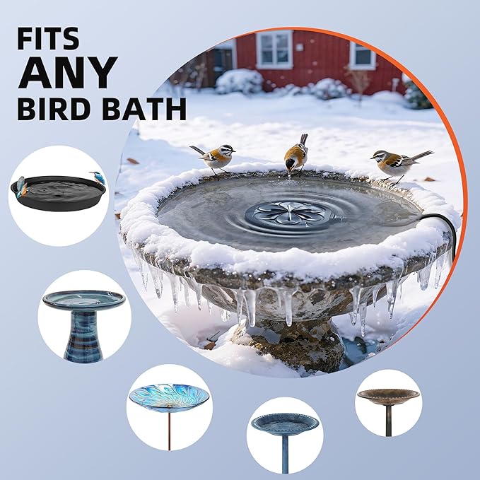 Bird Bath Heater for Outdoors in Winter, 110W Birdbath Water Heater Full-Covered Aluminum, Bird Bath Deicer Pond Deicer with Thermostatically Control, Chicken Water Heater, 4.92 Ft Power Cord (Black)