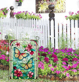 Spring Summer Butterfly Garden Flag 12x18 Inch Double Sided, Stained Glass Floral Butterfly Yard Flag, Colorful Flower Outdoor Lawn Patio Porch Farmhouse Garden Decor