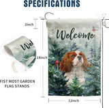 Welcome Winter Garden Flags Cavalier King Charles Spaniel Garden Flag Cardinal Birds on Snowy Pine Tree Flag Dog Yard Flags for Outside 12x18 Double Sided Christmas Decorative Lawn Flags