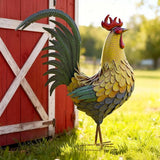 32" Metal Rooster Decor, Large Outdoor Garden Statues, Metal Chicken Sculpture for Backyard Patio Kitchen Decor