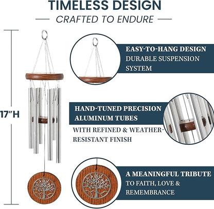 Woodstock Chimes Signature Collection, Woodstock Habitats Chime, 17'', Silver, Teak, Tree of Life Wind Chimes for Outdoor, Patio, Home or Garden Decor (HCTT)