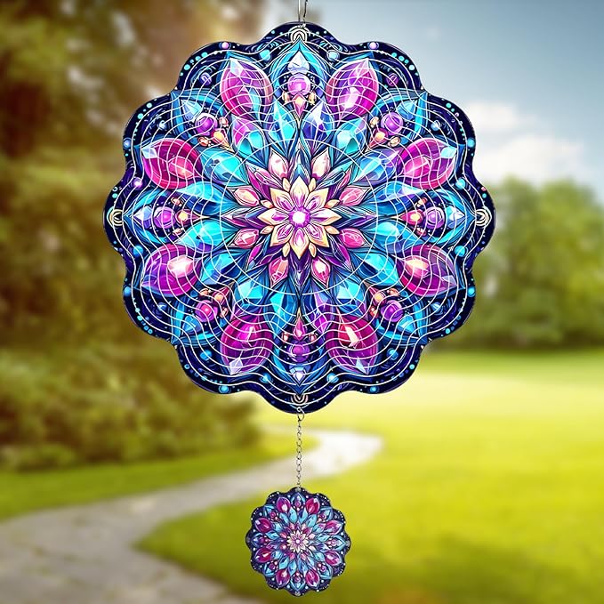 MXJSUA Kaleidoscope Wind Spinners for Indoor Outdoor Garden Decoration, 12 Inch Datura Stainless Steel Hanging Wind Spinners Ornaments Crafts for Gifts
