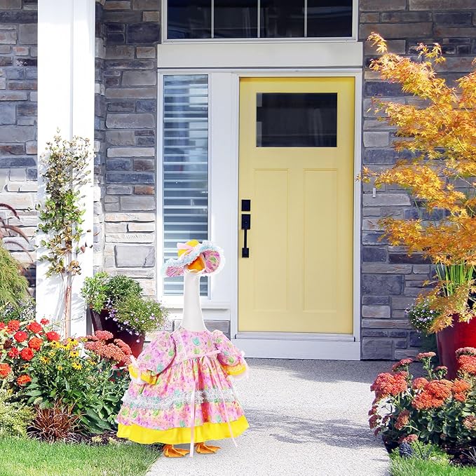 FuWeave Spring Goose Outfit Flower Porch Goose Clothes for 23" Large Statue Outdoor Patio Yard Lawn Art Decoration(Butterfly B,23 inch)