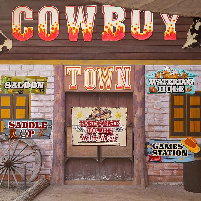 Jetec 20 Pieces Western Party Directional Sign Western Cowboy Rodeo Theme Wild West Party Large Yard Sign Cowboy and Cowgirl Decor Welcome Outdoor Wall Supplies Photo Props