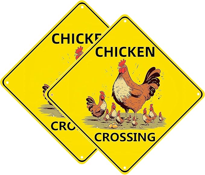 Chicken Crossing Sign, Chicken Crossing for Chicken Coop Bundle 2 Pieces Nene Crossing Farmhouse Wall Decor Garage Retro 12X12 Inch