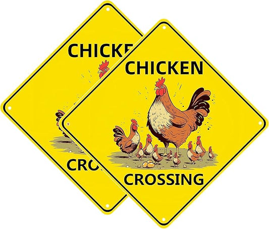 Chicken Crossing Sign, Chicken Crossing for Chicken Coop Bundle 2 Pieces Nene Crossing Farmhouse Wall Decor Garage Retro 12X12 Inch