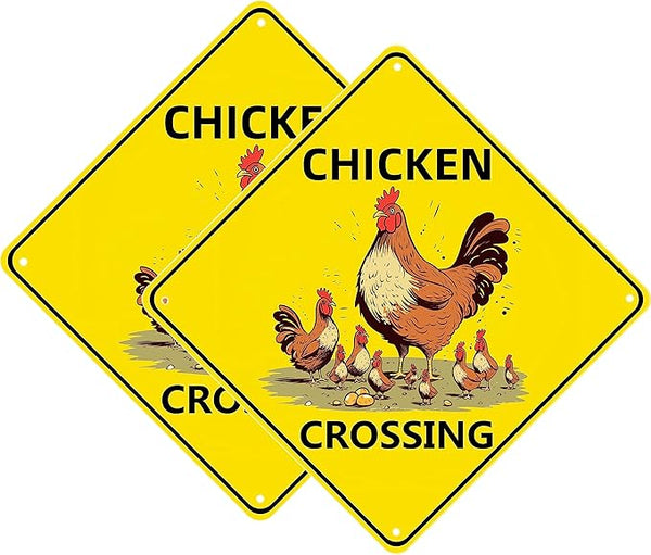 Chicken Crossing Sign, Chicken Crossing for Chicken Coop Bundle 2 Pieces Nene Crossing Farmhouse Wall Decor Garage Retro 12X12 Inch
