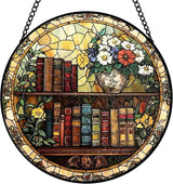 Book Suncatcher Stained Glass Window Hanging - 8 Inch Books Flowers Suncatchers for Windows Hanging - Sun Catchers Indoor Wall Decor Glass Panel with Hook - Bookish Gifts for Women Men Book Lovers