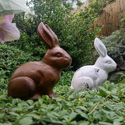 Antique Mode Metal Rabbits Sculpture Handcrafted Outdoor Decoration for Farm Garden Bookshelf Iron Garden Statue