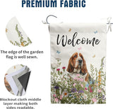 Floral Basset Hound Garden Flag Spring Summer House Flags 28 x 40 Double Sided Flower Dog Yard Flags for Outside Large Outdoor Welcome Flags