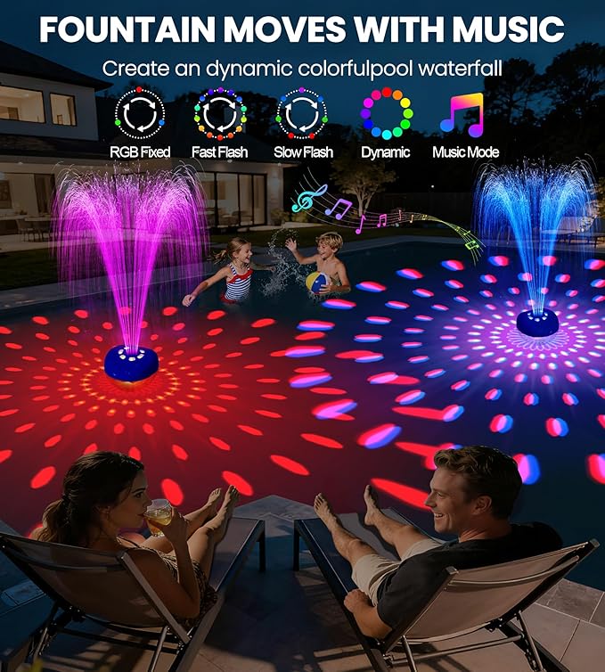 Luxfero 3 in 1 Floating Pool Fountain with Lights&Speaker, Pool Fountains for Inground Pools, Floating Bluetooth Speaker, Pool Speakers Bluetooth Waterproof IP68,Above Ground Pool Water Fountain-Blue