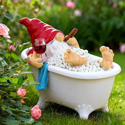 Toncoke Garden Gnomes for Outdoor, 7 Inch Gnomes Decorations for Yard, Gnome Garden Decor for Home Patio Lawn, Gnomes Gifts for Women Spring Summer Christmas Halloween (Bathtub & Wine Glass)