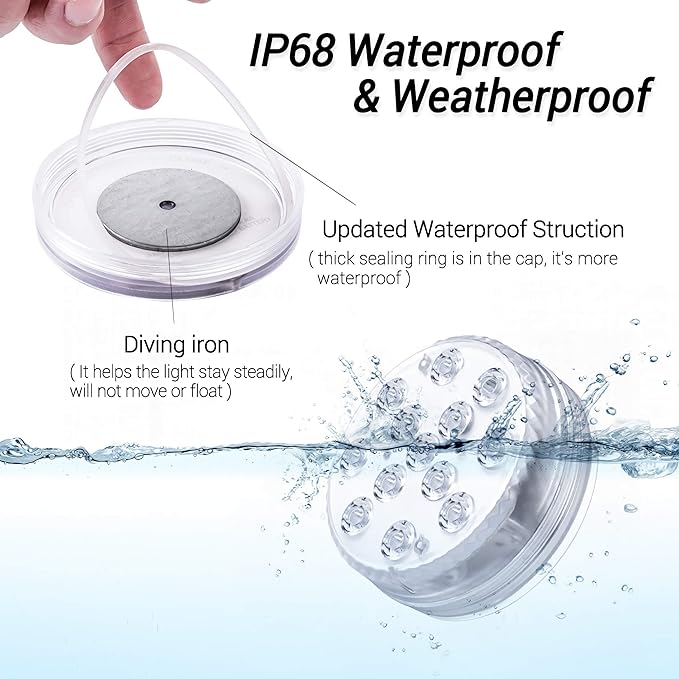 LOFTEK Submersible LED Lights with Remote, 13 LED Pool Lights for Inground Above Ground Pool with Magnets &Suction Cups,16 Color Changing Underwater Light for Pond Battery Operated, 12 Pack