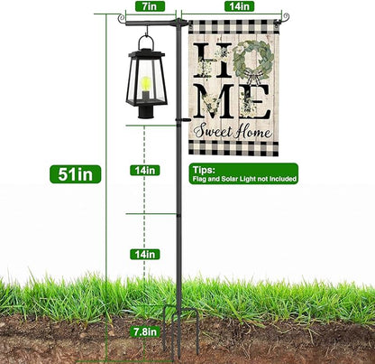 Garden Flag Stand Holder with Shepherd Hooks for 12 x 18 Flag, 51 Inch Height with 3/4 Inch Extra Thick Heavy Duty Garden Flag Pole with 4 Prong Base for Outside Home Yard Patio Decor