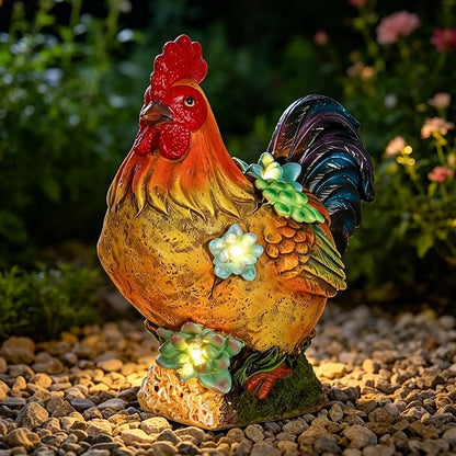Solar Garden Statues Colorful Rooster and LED Lights Birthday Gifts for Women Mom Grandma Solar Outdoor Cat Decor for Outside,Outdoor Solar Lights for Yard, Garden and Patio, Unique Gift for Women