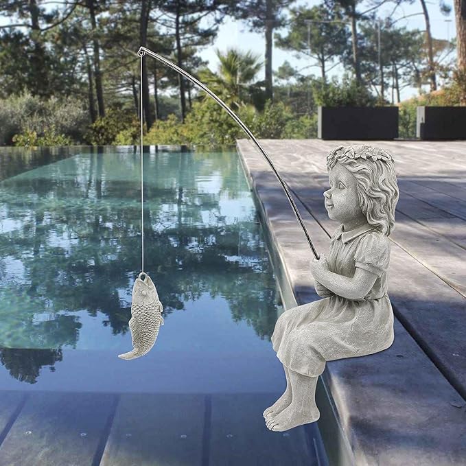 Nacome Gifts for Garden Home Mon Grandma The Little Fishergirl GardenHome Decor Statue,Fisherman Figurine Sculpture,OutdoorIndoor,Desk,Pool Pond Ornament