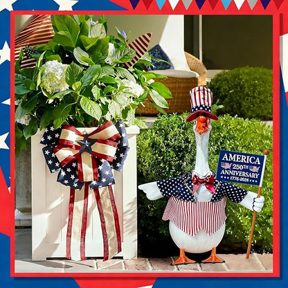 4th of July Porch Goose Outfits, Patriotic Porch Goose Outfits for 23 Inch Lawn Statue, Memorial Day 250th Years Anniversary USA Sculpture Clothes for Garden&Outdoor Patio Party Decoration