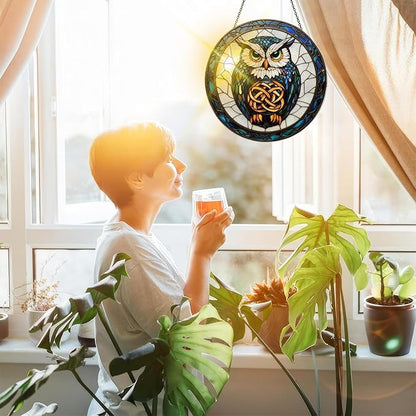 Bimkole Animal Stained Glass Suncatcher Window Hanging - Eagle Indoor Window or Doorway Decoration - Handmade Sun Catcher Decor for Garden Home Christmas & Birthday Gifts 7.87x7.87 inch