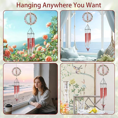 Red Cardinal Wind Chimes for Outside, 3D Wind Chimes with Wind Spinner, Outdoors Hanging Decor for Garden Porch Patio Backyard, Mothers Day Birthday Gifts for Women Mom Grandma