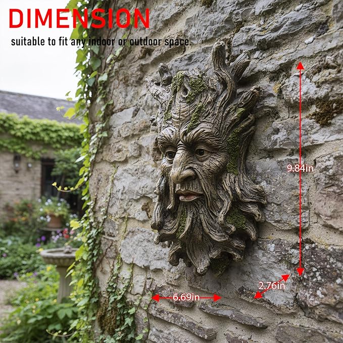 Old Man Tree Face Hugger Outdoor Decor, Handmade Tree Art Resin Statue with Foliage & Root Details, Whimsical Hanging Yard Art for Garden Wall Fence