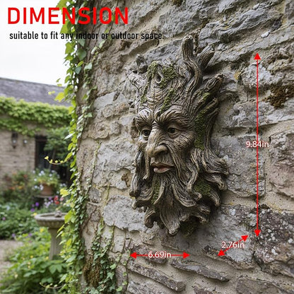 Old Man Tree Face Hugger Outdoor Decor, Handmade Tree Art Resin Statue with Foliage & Root Details, Whimsical Hanging Yard Art for Garden Wall Fence