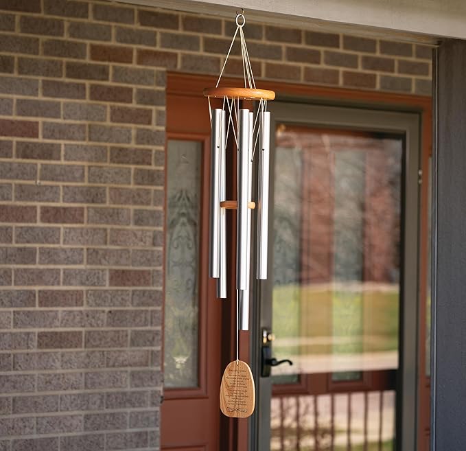 Woodstock Wind Chimes 39" Reflections Amazing Grace Large Windchime, Cherry Finish Ash Wood, 5 Silver Aluminum Tubes, Wind Chime Inspirational Windchime Tuned to Amazing Grace Hymn