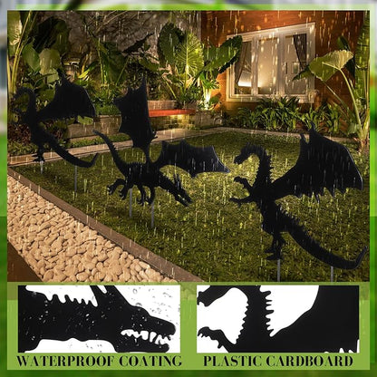 MorningRo 2 Pcs Dragon Outdoor Yard Sign Metal Garden Stake Decorative Dragon Black Art Silhouette Iron Stakes Statues for Patio Lawn Ornament Pathway Decor Lover Gifts Women Men
