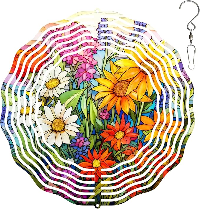 3D Flower Wind Spinner 10 Inch Garden Wind Spinners with Flower Designs for Yard Stainless Steel Flower Spinner with Unique Visual Effect Hanging Flower Wind Sculptures Garden Decor Gift