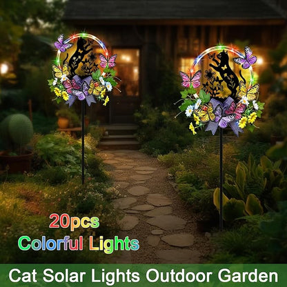 Cat Solar Lights Outdoor Garden,Silhouette Cat with Butterflies Waterproof Garden Stake for Yard, Lawn,Best Gifts for Women