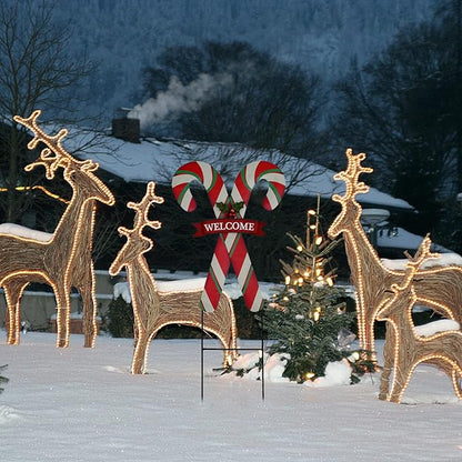 Christmas Candy Cane Garden Stake Decor, Metal Candy Cane Hanging Welcome Sign Outdoor Yard Sign Lawn Stake 27.5"H, Merry Christmas Yard Decor Xmas Holiday Decoration