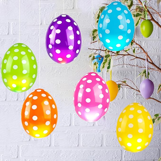 12 Pcs Inflatable Easter Eggs 16 Inch Jumbo Colorful Blow up Easter Egg Decorations for Yard Lawn Garden Holiday Party Indoor Outdoor Decor, 6 Colors