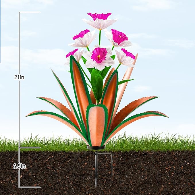 TOMBABY Huge Metal Agave Plants Outdoor Decoration Outdoor Garden Decorated with Flowers Mexican Yard Art Plant Garden Gift (red 1 Pack)