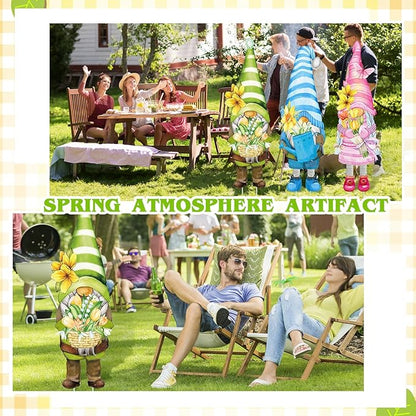 Umigy 3 Pcs Spring Yard Gnome Sign with Stakes 32 x 10 Inch Cute Spring Garden Decor Outdoor Lawn Sign Outside Flower Garden Signs for Home Pathway Walkway