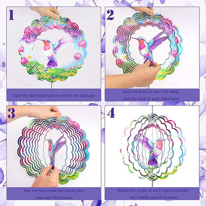 Hummingbirds Wind Spinners,Hanging Decor,Outdoor Garden,Wind Chimes for Outside, Spinners Decor,Ornaments Kinetic Yard Art, Unique Gifts for Women, Mother's Day Decorations