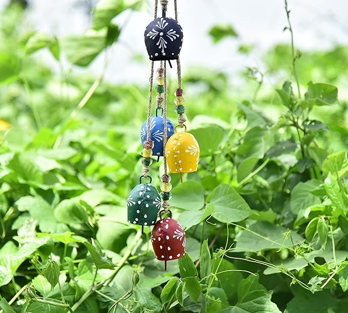 Vintage Christmas Bells – 32" Hand-Painted Metal Hanging Wind Chime with Rustic Cowbells & Jingle Bells Handcrafted Witch Bells for Door, Farmhouse & Boho Decor, Christmas Decor