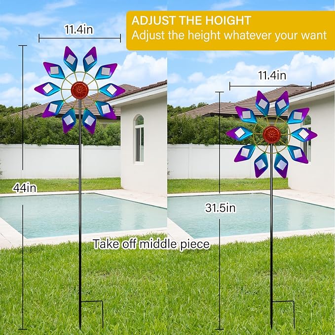 45" Sunglasses Garden Wind Spinners for Yard, Special 9pcs Mirrors Kinetic Wind Spinner Outdoor Decor, Wind Sculpture Yard Art Decorations for Patio, Lawn & Garden
