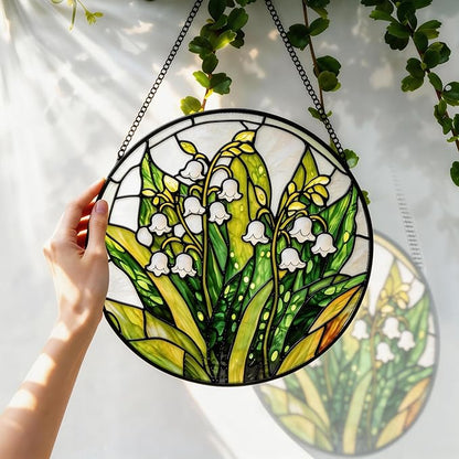 Stained Glass Sun Catcher,Valley FlowersStained Glass Window Hanging Garden Decor,Sun Catchers Indoor Window,Whimsical Decoration for Home Backyard Patio Lawn Porch with 6.3 INCH