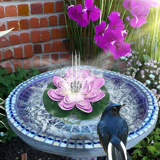 Solar Water Fountain - Garden Decor Solar Bird Fountain,Led Powered Ponds, Led Pond Pump Bird Bath, Lily Outdoor Ponds with 8 Nozzles, Water Pump for Outside Pond and Backyard