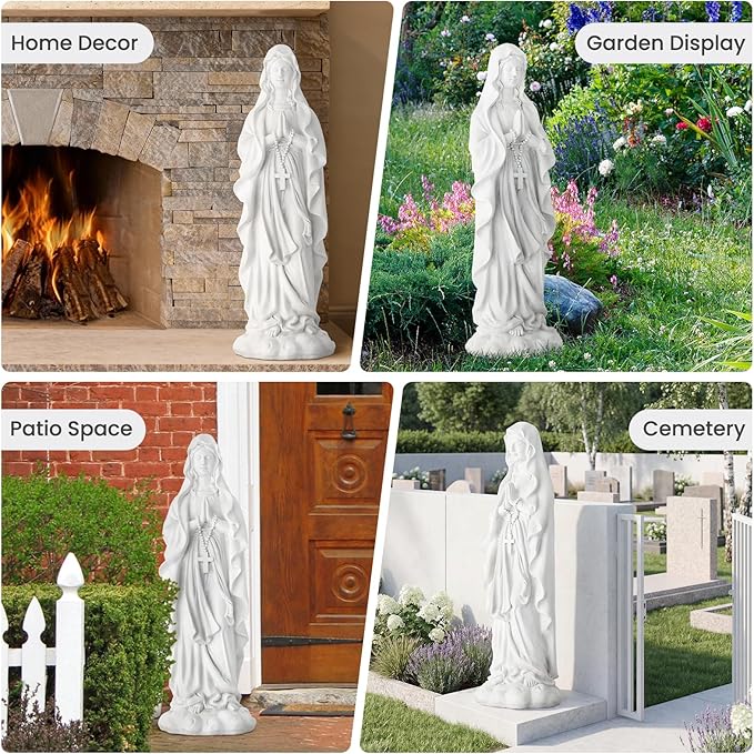 EROMMY 30.7 Inch Virgin Mary Praying Statue Outdoor Garden Religious Sculpture Magnesium Oxide Mary Statue for Yard Patio Lawn Home Entryway Hallway Decor (White)