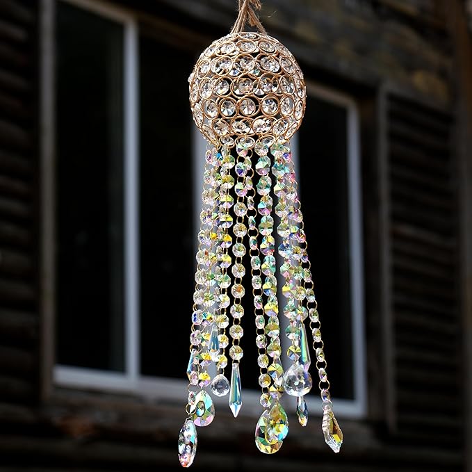 Crystal Wind Chime Light Catcher Suitable for Window Hanging Suitable for Home Indoor and Outdoor Garden Decoration Light Catcher (Medium)